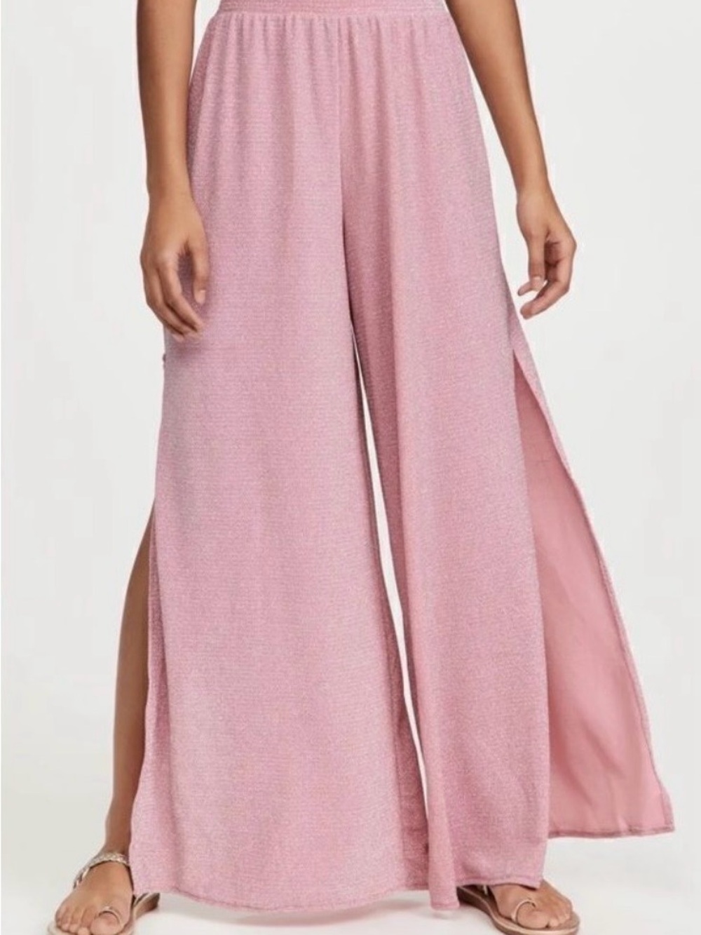 NWT Ramy Brook Pink Shimmer Wide-Leg Side-Slit Palazzo Pants